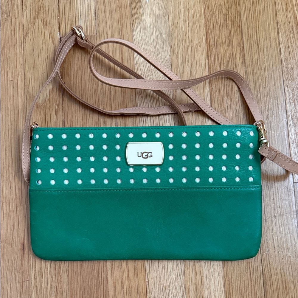 UGG Green Grass Crossbody Bag with Tan Strap